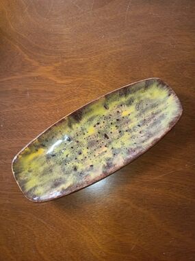 Holland Mold Handcrafted Mid Century Modern Yellow Brown Ceramic Oblong Dish